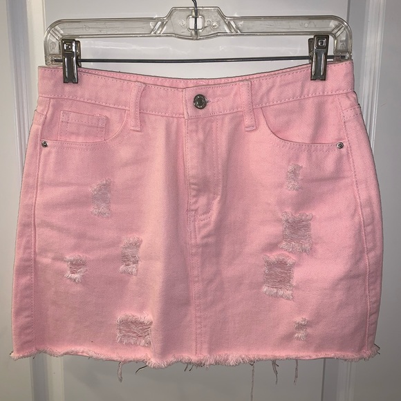 Pink denim distressed shirt - Picture 1 of 2